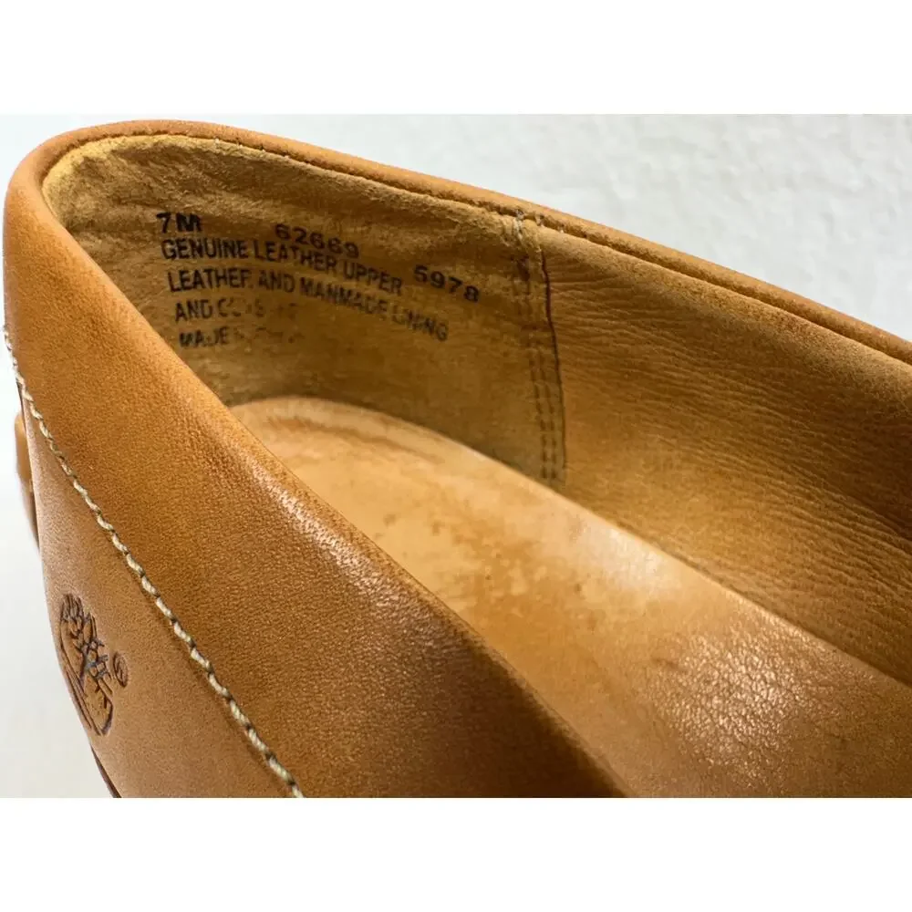 Timberland Brown Leather Kiltie Loafers Moc Toe Slip On Lug Sole Women's SZ 7